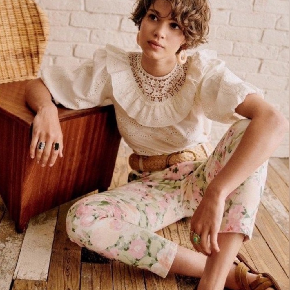 Sezane Austin Trousers NEVER WORN floral 🌸🌸 high waist + belt US 6 / EU 38